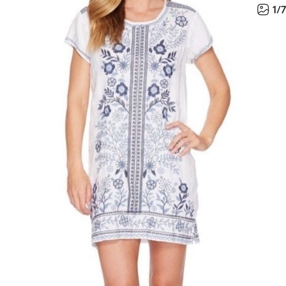 Johnny Was Dresses & Skirts - Johnny was womens large lei lei 100% linen mini dress tunic embroidered